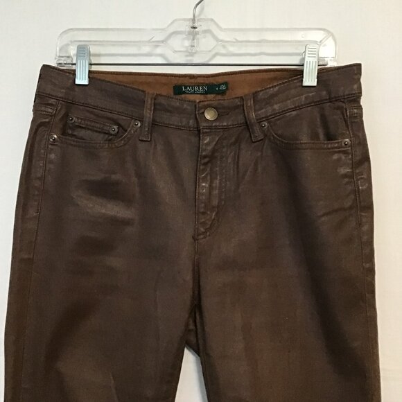 Lauren Ralph Lauren Brown Wax Coated Skinny Jeans Size 6 - Picture 2 of 9